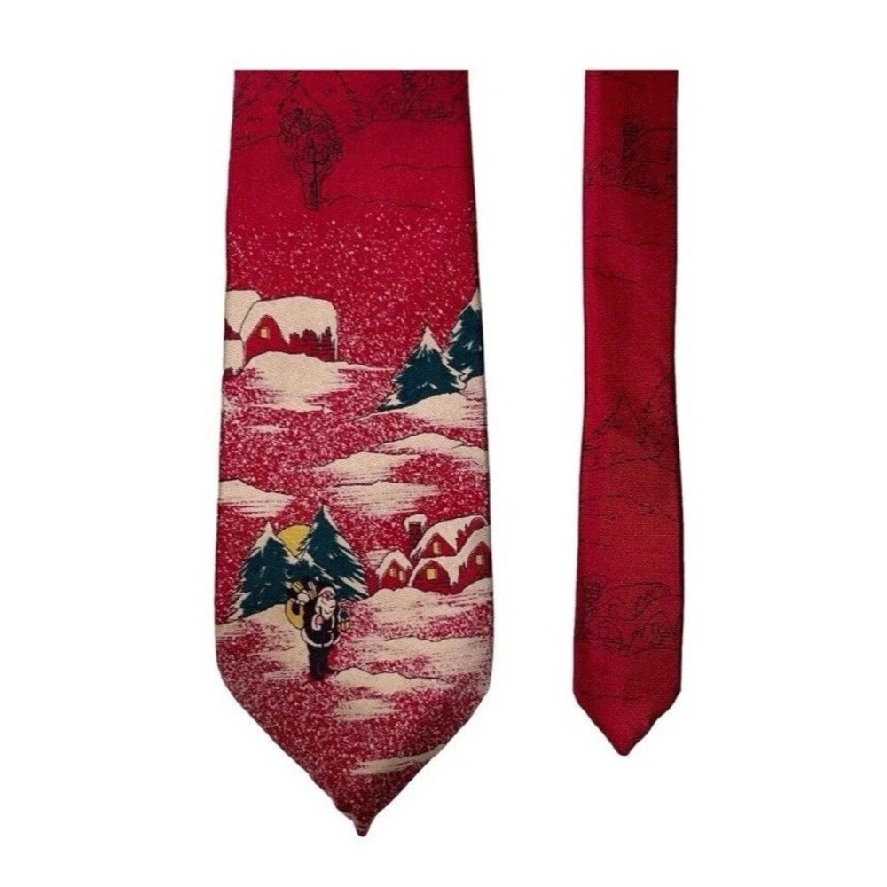 Vintage Wembley Men’s 100% Silk Red Christmas Eve Scene Tie